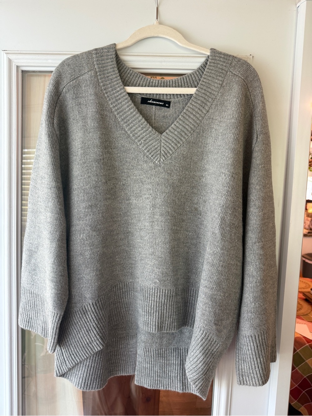 Olivaceous Light Gray V-Neck Oversized Sweater